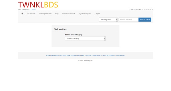 TWNKLBDS auction listing categories