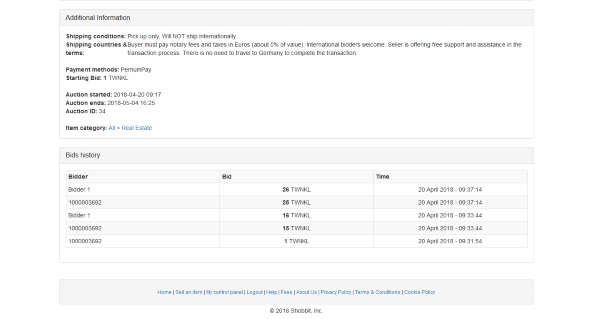 TWNKBDS auction bid history